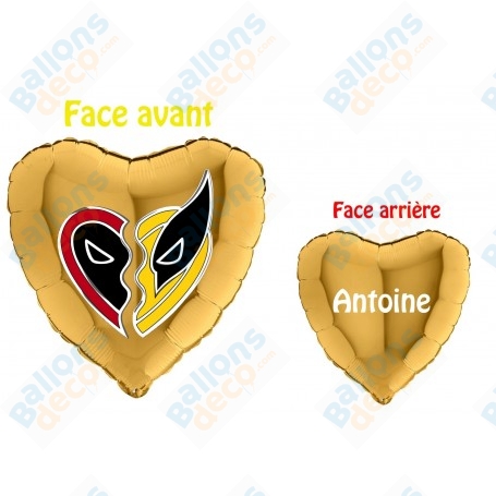 Ballon DeadPool et Wolverine Coeurs et Prénom, Anniversaire Adulte