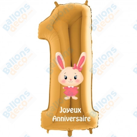 Ballon Lapin le monde des Titounis Chiffre Un Or Anniversaire