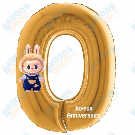 Ballon Labubu Chil Chiffres Zéro Or de 66 cm, Anniversaire Kawaii, The Monsters