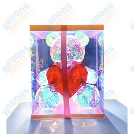 Ourson Lumineux de 40 cm avec Boite, Cadeau St-Valentin, Fête des Mères