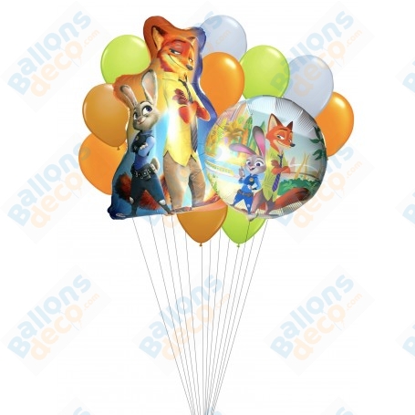 Ballons Zootopie Nick et Judy en Grappe, décoration ballons Disney.