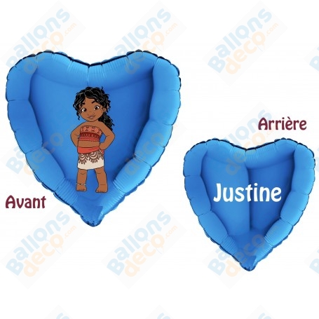 Ballon Siméa Vaiana Coeur Bleu avec le Prénom, Décoration ballon Anniversaire Disney