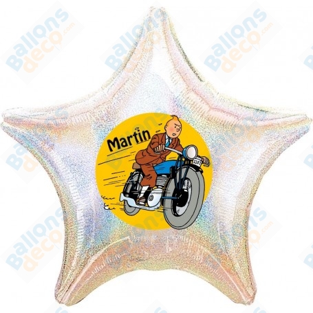 Ballon Tintin Sur une Moto Personnalisable 1 face, Décorations ballons pour anniversaire.