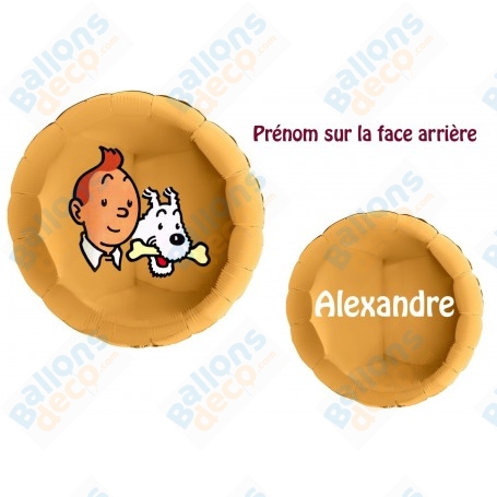 Ballon Tintin et Milou avec le Prénom, Décorations ballons pour anniversaire.