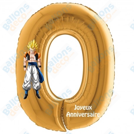 Ballon Dragon ball Z Gogeta Chiffre Zéro Or, Décorations ballons pour anniversaire manga japonais.