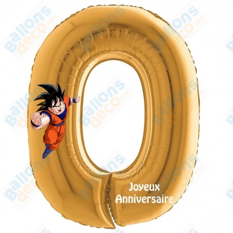 Ballon Dragon ball Z Combat Chiffre Zéro Or, Décorations ballons pour anniversaire Manga Japonais.