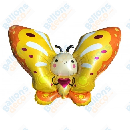 Ballon Papillon Amélia Jaune et Orange Flexmetal, Décorations ballons pour anniversaire.