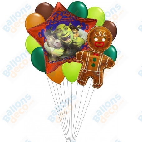 Ballons Shrek, L'âne et Petit Pain D'épices en Grappe Étoile, Décorations ballons pour anniversaire.
