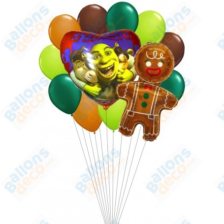 Ballons Shrek, L'âne et Petit Pain D'épices en Grappe Coeur, Décorations ballons pour anniversaire.