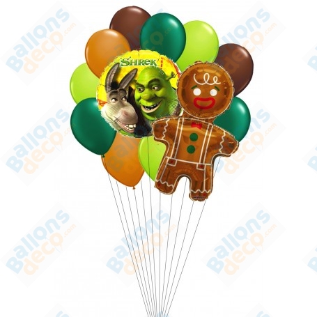 Ballons Shrek, L'âne et Petit Pain D'épices en Grappe Rond, Décorations ballons pour anniversaire.
