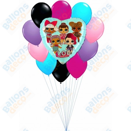 Ballons Poupées Lol Coeur Bleu ou Rose en Grappe