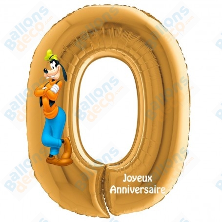 Ballon Dingo Disney Chiffre zéro Or Anniversaire 66cm, Décorations ballons pour anniversaire.