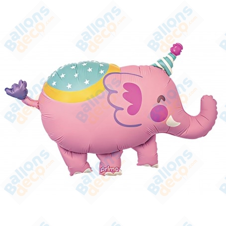 Ballon Éléphant Élise du Cirque Rose, Décorations ballons pour anniversaire, Thème Cirque.
