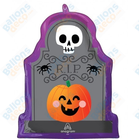 Ballon Pierre Tombale Citrouille et Squelette Halloween, décorations avec des ballons pour Halloween.