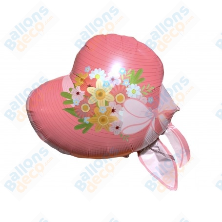 Ballon Chapeau Rose avec des Fleurs, Décorations ballons pour anniversaire, fête des mères, vitrine de magasin.