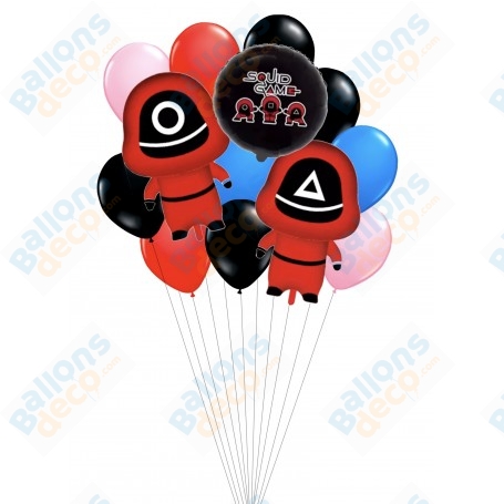 Ballons Squid Game 3 Personnages en Grappe simple Netflix, Décorations ballons pour anniversaire.