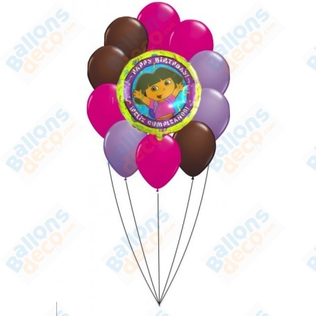 Ballons Dora en Grappe Happy Birthday, Décorations ballons pour anniversaire.