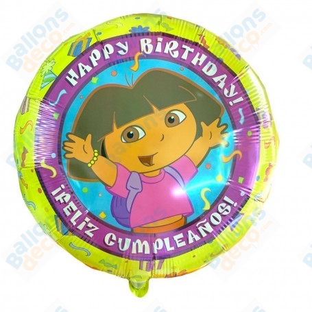 Ballon Dora L'exploratrice Happy Birthday Rond.