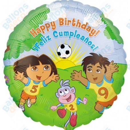 Ballon Dora L'exploratrice avec Diego et Babouche Anniversaire.
