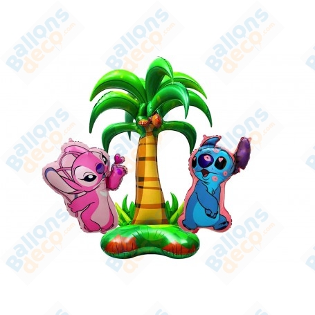 Ballons Stitch et Angel avec un Palmier Disney, Décorations ballons pour anniversaire.