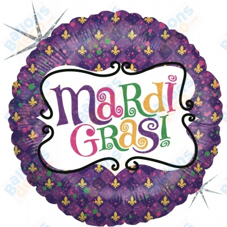 Ballon Mardi Gras Violet Holographique Grabo, décoration ballon carnaval.