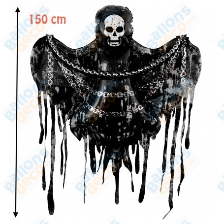 Ballon Squelette Fantôme Noir 150cm, pour vos décorations ballons d'Halloween.