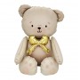 Ballon Ourson Beige Assis avec un Noeud Or, Décoration ballon Naissance, Baptêmes.