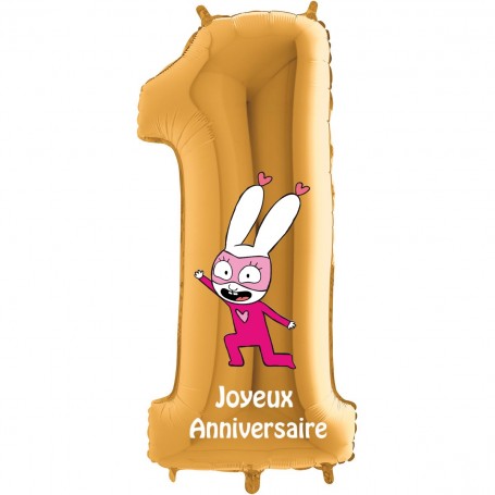 Ballon Chiffre Un Or Superlou de Simon Superlapin, Décorations ballons pour anniversaire.