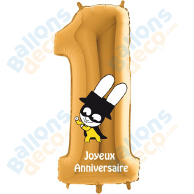 Ballon Chiffre Un Or Gaspard de Simon Superlapin, Décorations ballons pour anniversaire.