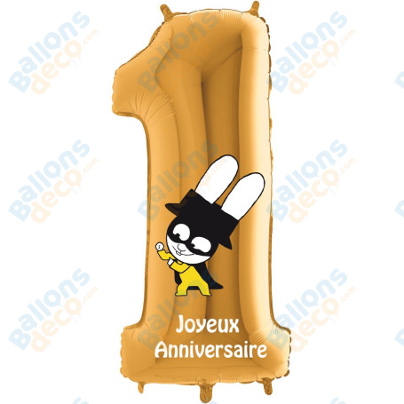 Ballon Chiffre Un Or Gaspard de Simon Superlapin, Décorations ballons pour anniversaire.