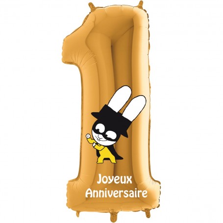 Ballon Chiffre Un Or Super Ferdi de Simon Superlapin, Décorations ballons pour anniversaire.