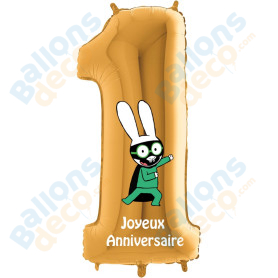 Ballon Chiffre Un Or Ferdinand de Simon Superlapin, Décorations ballons pour anniversaire.