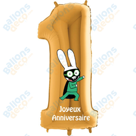 Ballon Chiffre Un Or Ferdinand de Simon Superlapin, Décorations ballons pour anniversaire.
