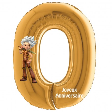 Ballon Arthur et les Minimoys Chiffre Zéro Or Anniversaire, Décorations ballons pour anniversaire.